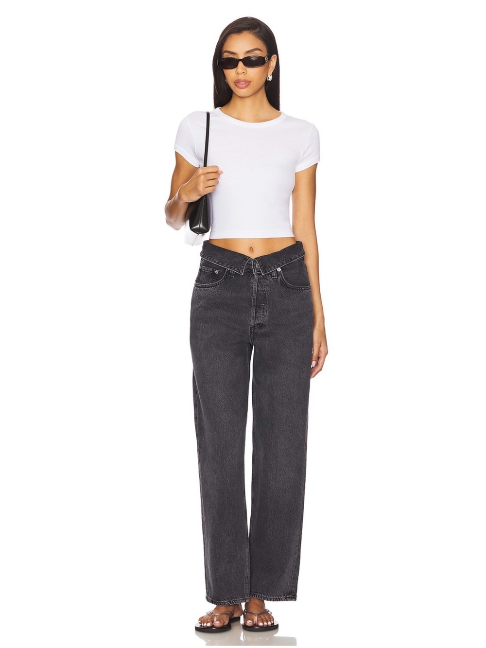 AGOLDE fold over waist band ‘Echo taper’ designer jeans in ‘Zephyr’ black sz 24